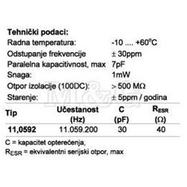 Slika za QUARZE KRISTAL HC49/U 11,0592 MHz