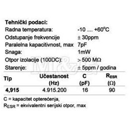 Slika za QUARZE KRISTAL HC49/U 4,915 MHz